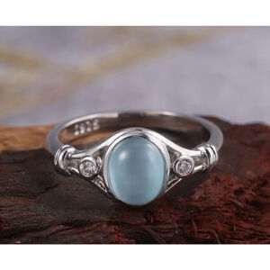 Soft Sky Blue Moonstone Silver Ring